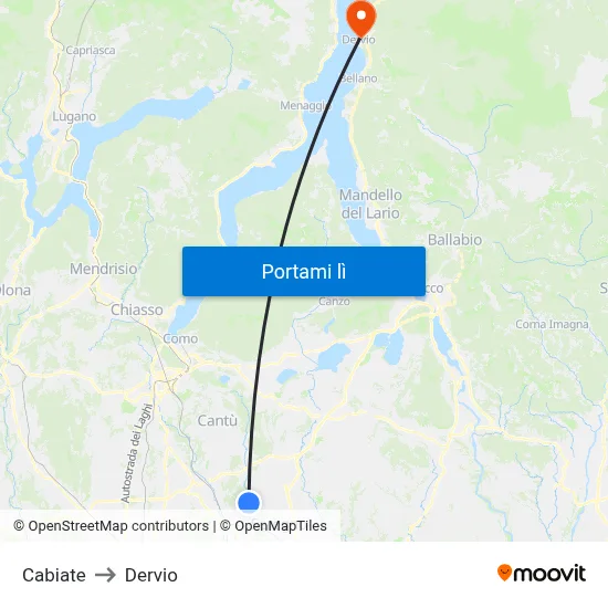 Cabiate to Dervio map