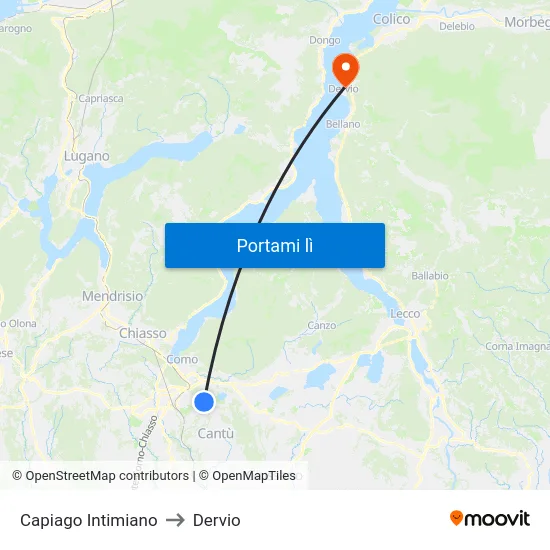 Capiago Intimiano to Dervio map