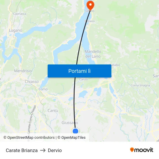 Carate Brianza to Dervio map
