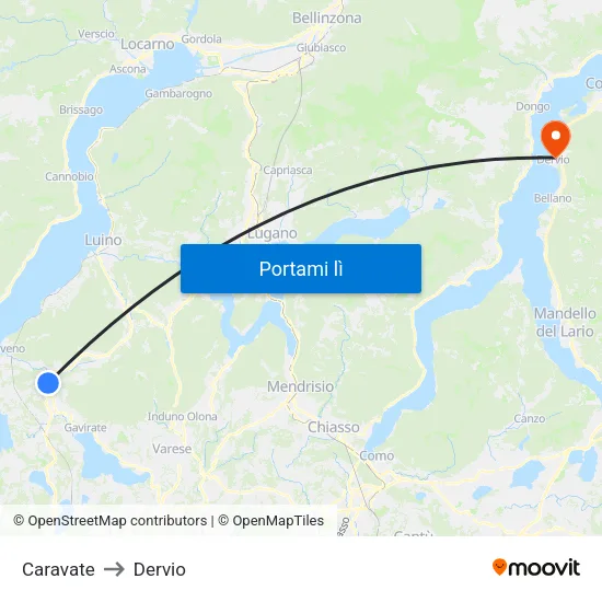 Caravate to Dervio map