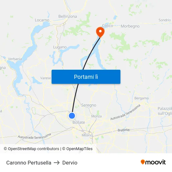 Caronno Pertusella to Dervio map