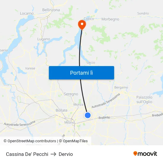 Cassina De' Pecchi to Dervio map