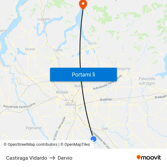 Castiraga Vidardo to Dervio map