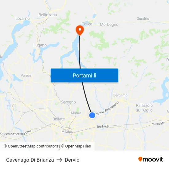 Cavenago Di Brianza to Dervio map