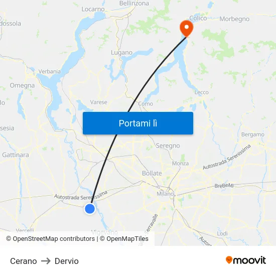 Cerano to Dervio map