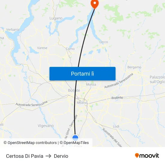 Certosa Di Pavia to Dervio map