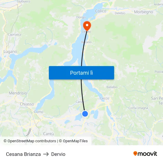 Cesana Brianza to Dervio map