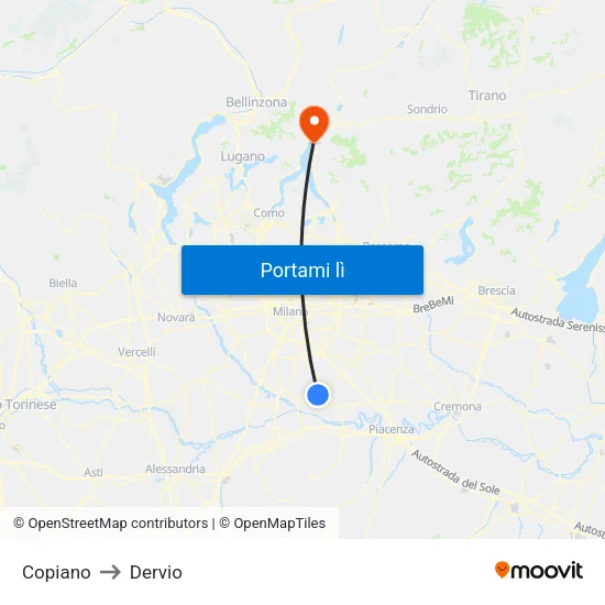 Copiano to Dervio map