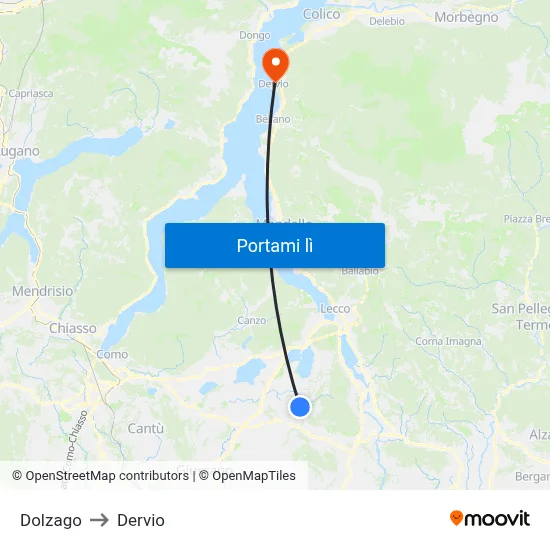 Dolzago to Dervio map