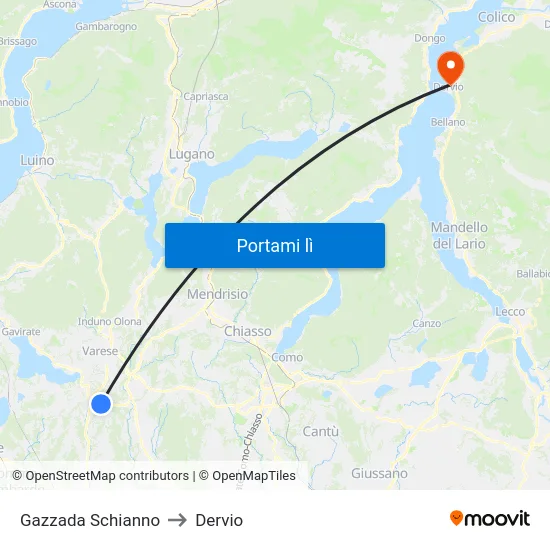 Gazzada Schianno to Dervio map