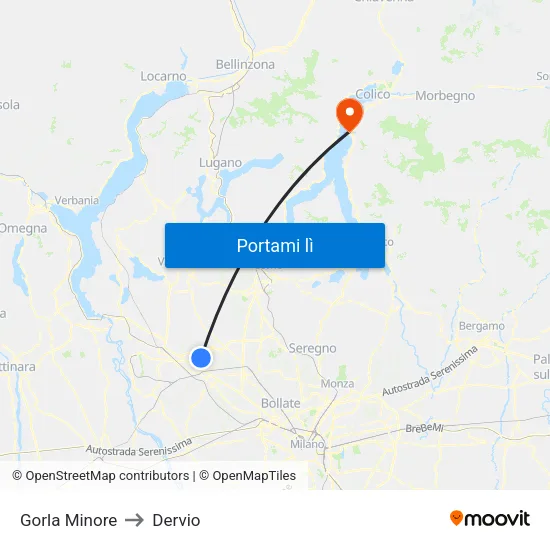 Gorla Minore to Dervio map