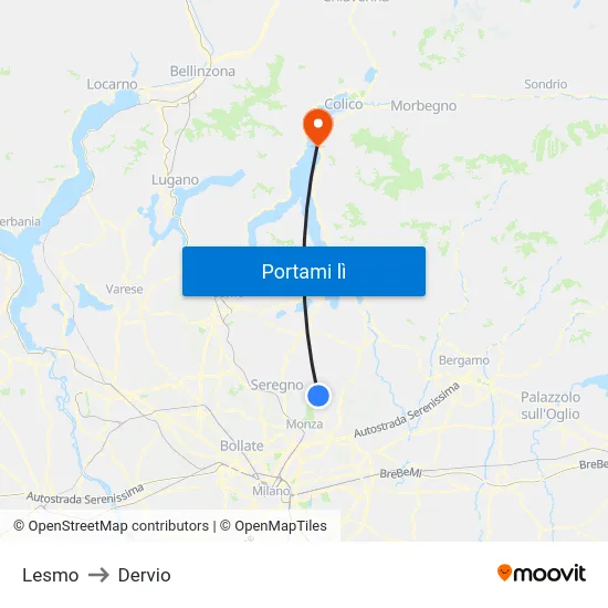 Lesmo to Dervio map