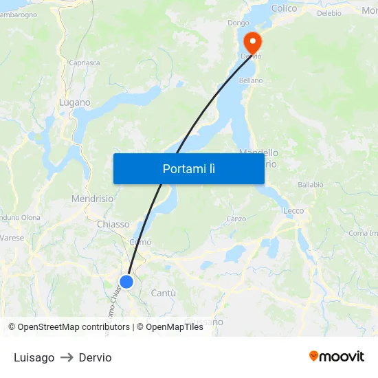 Luisago to Dervio map