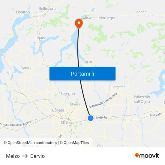 Melzo to Dervio map