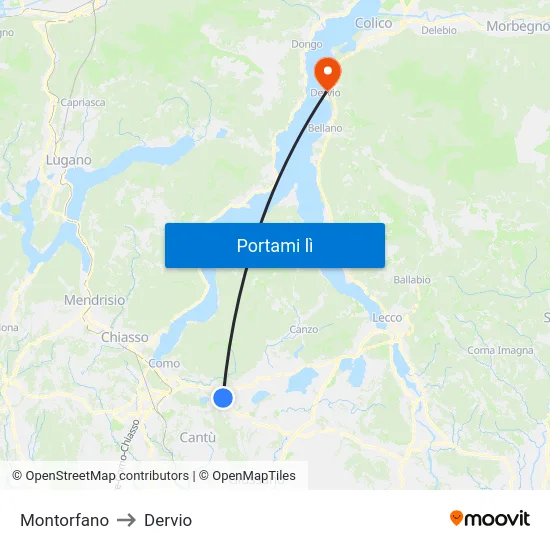 Montorfano to Dervio map