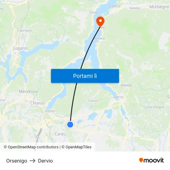 Orsenigo to Dervio map