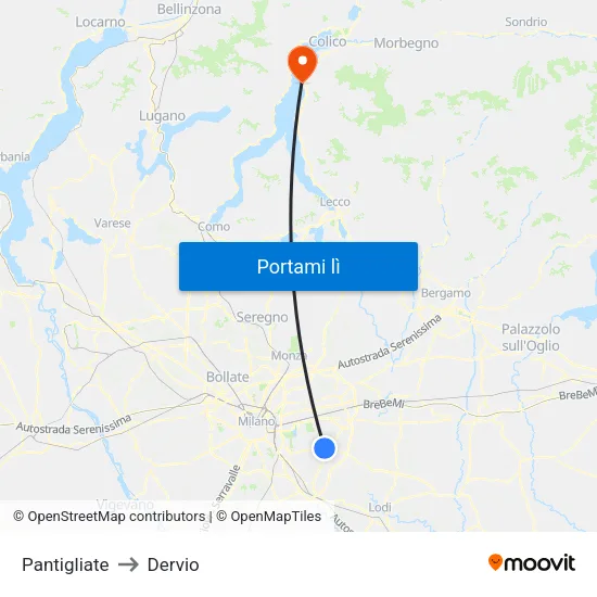 Pantigliate to Dervio map