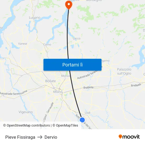 Pieve Fissiraga to Dervio map