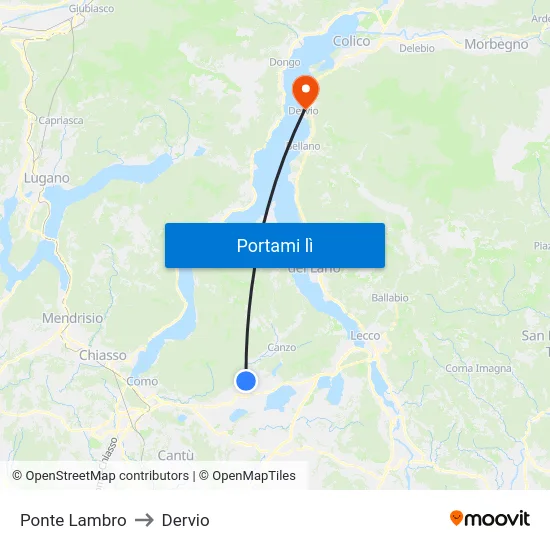 Ponte Lambro to Dervio map