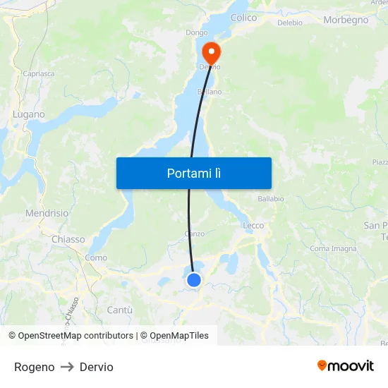 Rogeno to Dervio map