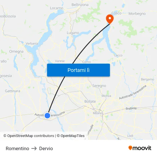 Romentino to Dervio map