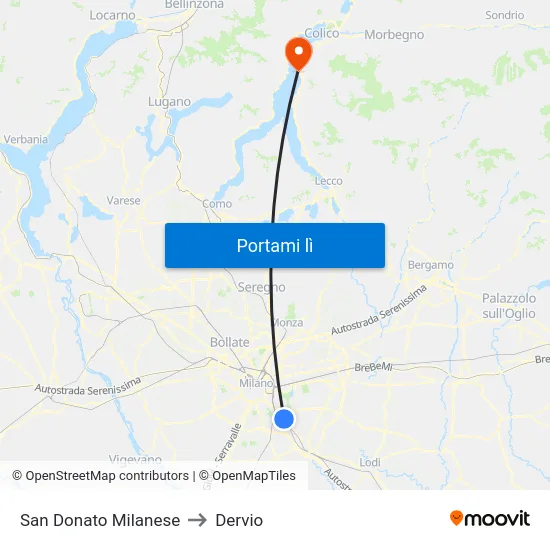 San Donato Milanese to Dervio map