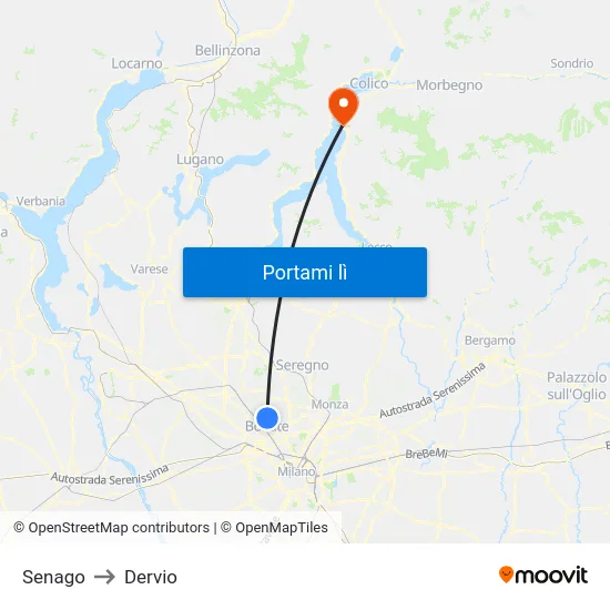 Senago to Dervio map