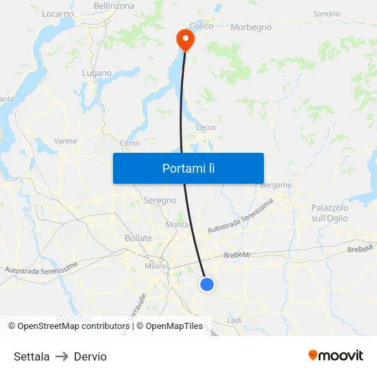 Settala to Dervio map