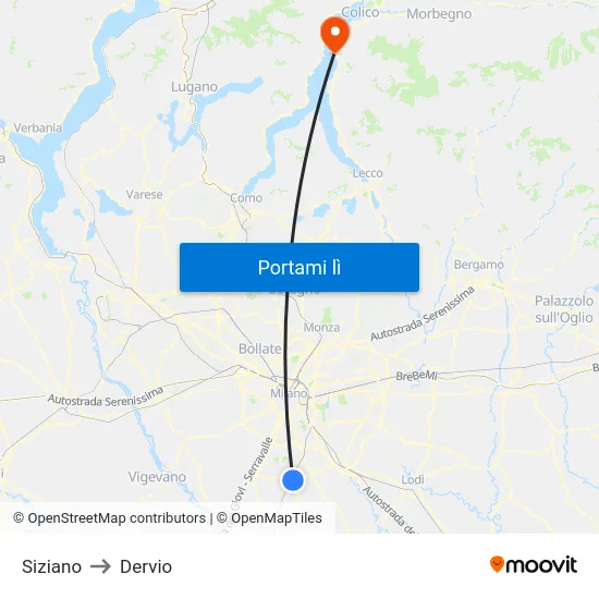 Siziano to Dervio map