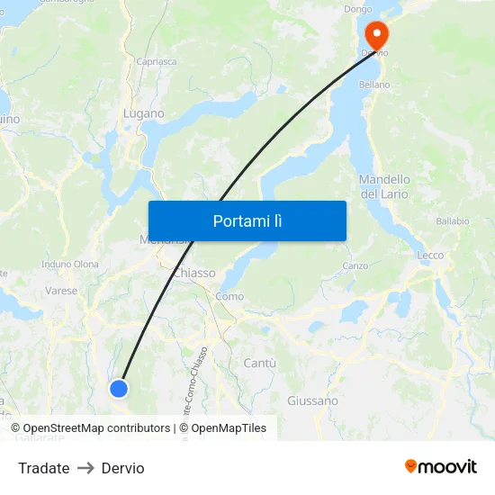 Tradate to Dervio map