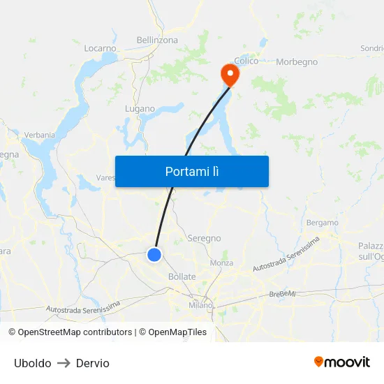 Uboldo to Dervio map