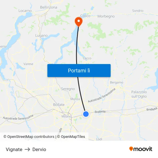 Vignate to Dervio map