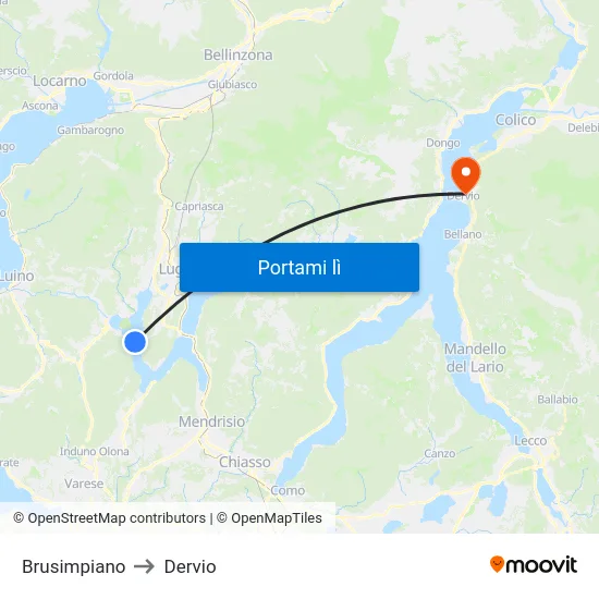 Brusimpiano to Dervio map
