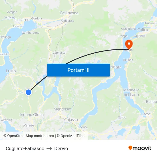 Cugliate-Fabiasco to Dervio map