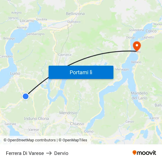 Ferrera Di Varese to Dervio map