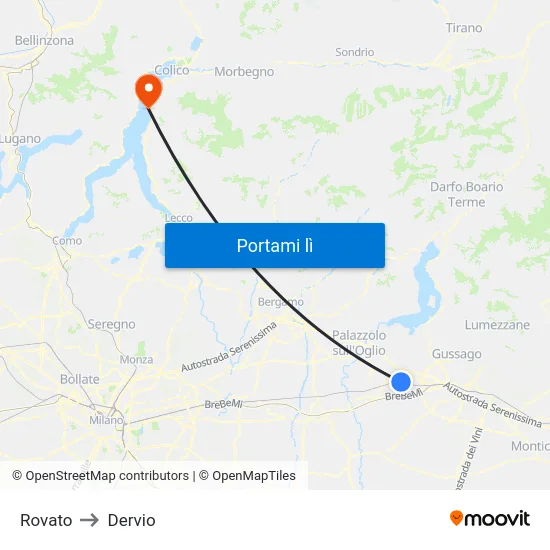 Rovato to Dervio map