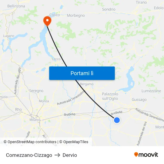 Comezzano-Cizzago to Dervio map