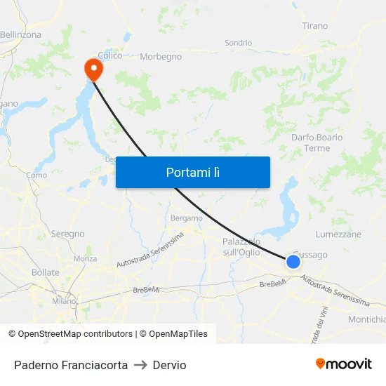 Paderno Franciacorta to Dervio map