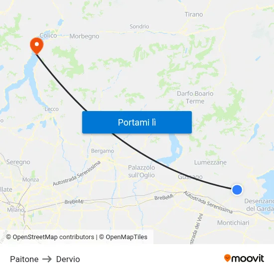 Paitone to Dervio map