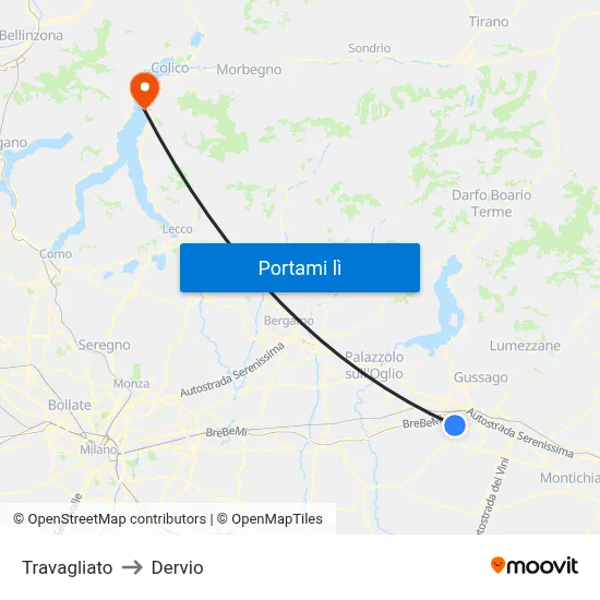 Travagliato to Dervio map
