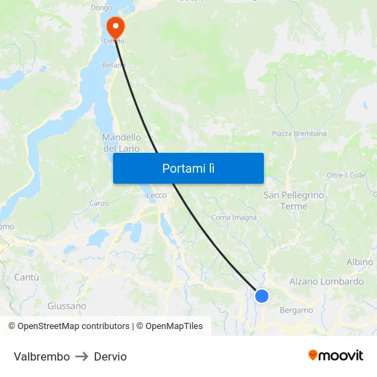 Valbrembo to Dervio map