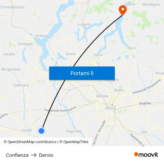 Confienza to Dervio map