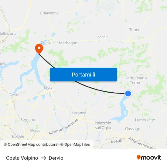 Costa Volpino to Dervio map