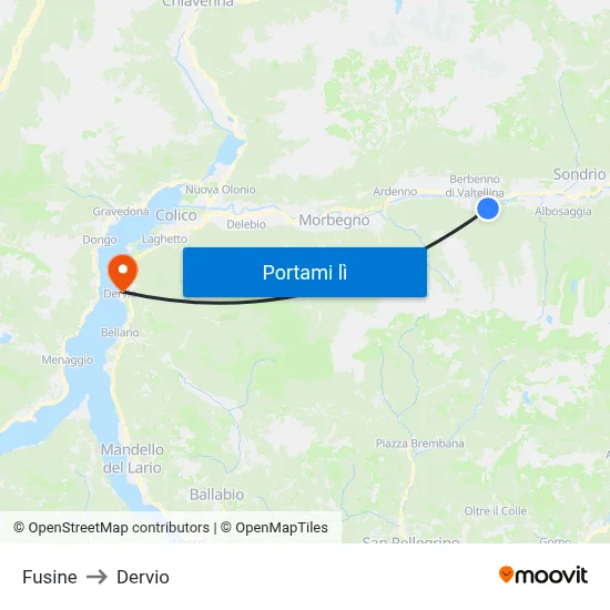 Fusine to Dervio map