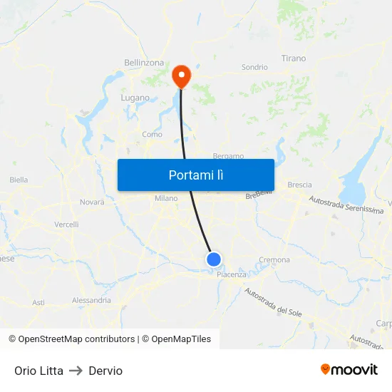 Orio Litta to Dervio map