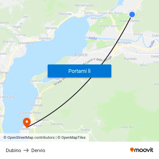 Dubino to Dervio map