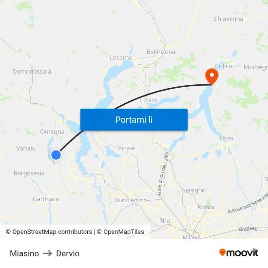 Miasino to Dervio map