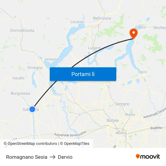 Romagnano Sesia to Dervio map