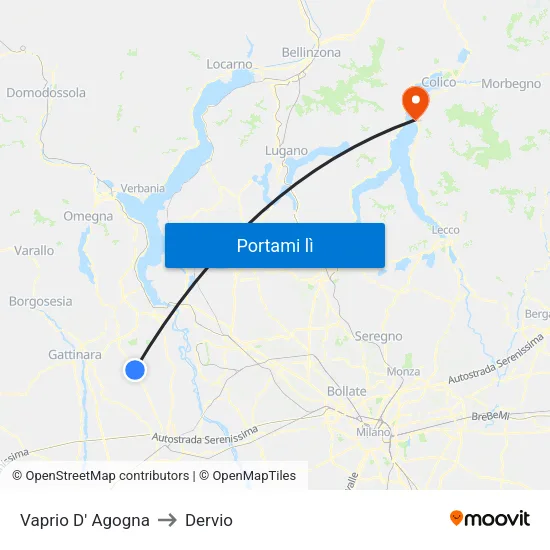 Vaprio D' Agogna to Dervio map