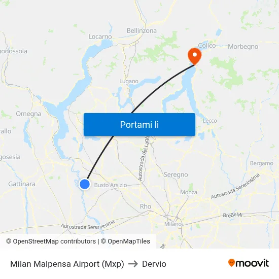 Milan Malpensa Airport (Mxp) to Dervio map